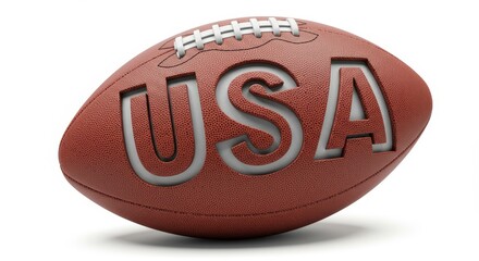 American Football USA - Close-up of an American football with the letters USA embossed on the surface. Perfect for sports, patriotism, or competition themes