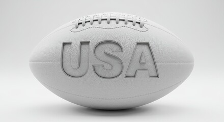 American Football USA - Close-up of a white American football with the letters USA subtly embossed on its surface. Clean and simple design