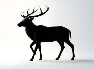 Fototapeta premium Black silhouette of a stag with large antlers walking deer animal