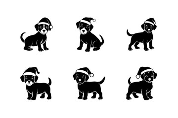 puppy wearing a santa hat vector art silhouette 