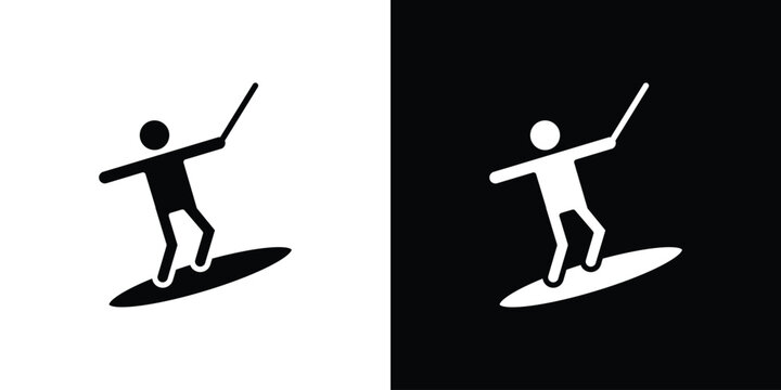 Wakeboarding icon vector glyph pack. Black silhouette icons.