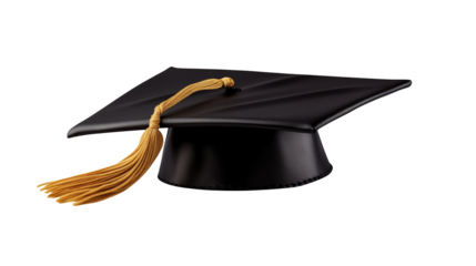 Elegant graduation cap rests on a solid black background ready for graduation ceremonies and academic awards.