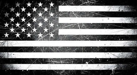 Grungy American Flag in Black and White