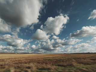 Fototapeta premium Time-lapse sky with moving clouds over field