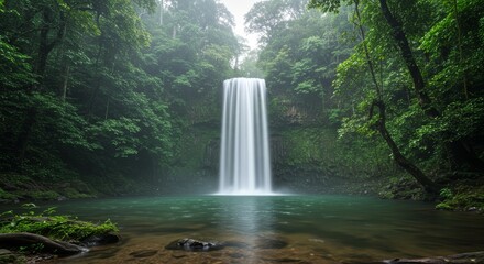 Serene Waterfall in Lush Rainforest