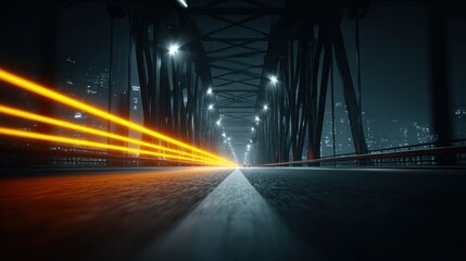 Night bridge, motion blur, yellow light trails