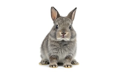 Charming Portrait of a Grey Rabbit on White Background