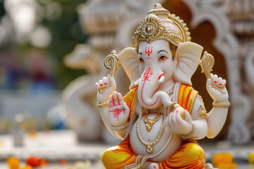 a colorful statue of the god ganesha