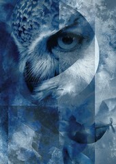 Abstract artistic depiction of an owl's eye, showcasing textures and geometric composition without