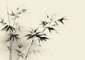 Minimalist monochrome bamboo illustration capturing serenity and artistic expression through its