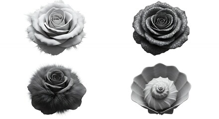 Four grayscale rose images
