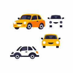 Cartoon Car Set- Colorful Cute Vehicles Illustration- Kids Transportation Clipart- Toy Car Collection- Yellow Orange and White Car Designs- Automobile Graphics for Children