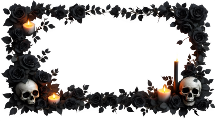 Gothic floral skull frame, isolated on white background