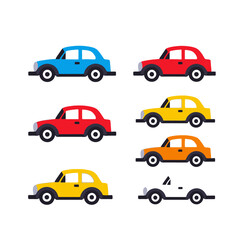 Colorful Cartoon Cars Illustration- Cute Car Graphics for Kids- Fun Vehicle Clipart Collection- Blue Red Yellow and Orange Cars- Transportation Themed Design- Childlike Style