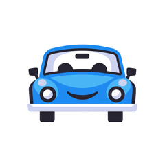 Cute Blue Car Cartoon Illustration-Smiling Car Design for Kids-Transportation Icon-Vector Graphic of Automobile with Happy Face-Playful Car Image for Children