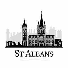 St. Albans Skyline Silhouette - Historic English Cathedral City Vector Illustration