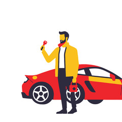 Unlock Your Dream Car-Man with Keys Standing by a Sporty Red Ride-Luxury Car Ownership Concept-Find Your Perfect Car Today-Automotive Lifestyle Image-Driving in Style