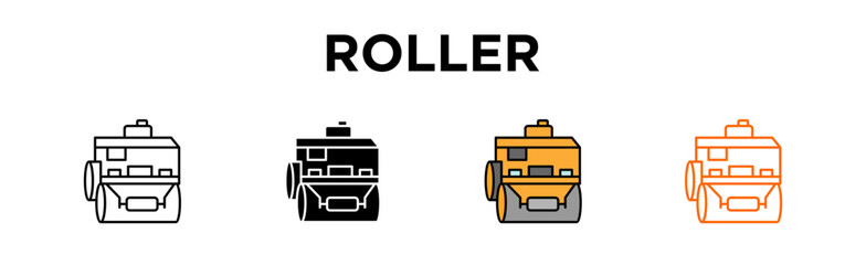 Roller. icon style. Roller, Road Roller, Steam Roller, Asphalt Roller, Heavy Roller, Compactor Roller, Soil Roller, Vibratory Roller, Construction Roller, Tandem Roller, Drum Roller, Single Drum Rolle