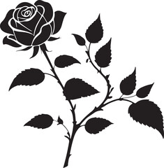 Classic Rose Flower Silhouette Vector – Elegant Floral Design with Leaves and Stem