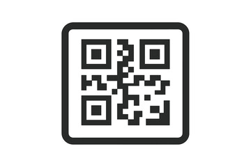 Modern QR Code Icon Vector Illustration. Black and White Square Barcode Symbol. Digital Payment, Contactless Technology, Mobile Scanning, Data Access, Transparent Background, Minimalist Design