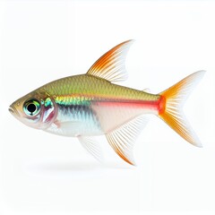 Fototapeta premium Elegant translucent fish with vibrant coloration swimming peacefully on white background