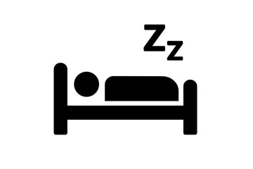Sleep Icon, Bed Rest Symbol, Snoring Zzz Sign, Minimalist Black Silhouette, Dreaming Person in Bed, Nighttime Sleep Concept, Vector Illustration, Transparent Background, Health and Wellness