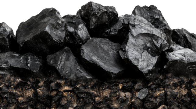 Natural Chunk of Coal with Rough Texture Isolated on Black Background
