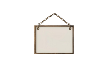 Blank sign hanging with a chain isolated for signage display.
