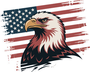 Patriotic American bald eagle vector illustration, a majestic wild bird with a proud head and powerful wing, symbolizing freedom and strength for a striking design or tattoo