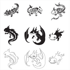 Fototapeta premium set of axolotl bundle pack collection