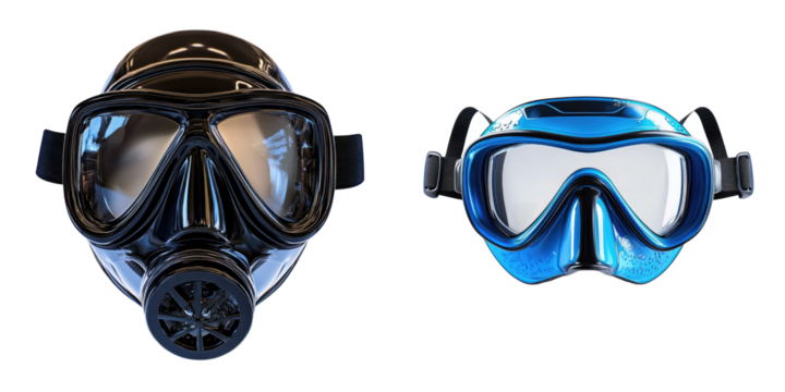 Set of snorkel mask isolated on transparent background