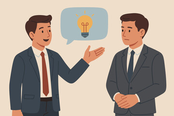 Businessman sharing creative idea. Communication, discussion for improvement. Collect feedback, employee survey, customer advice. Opinion for success. Innovation concept.