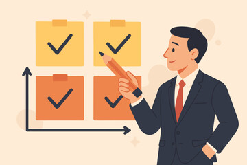 Businessman categorizing or prioritizing work for project management. Sorting important or urgency tasks. Organize and plan for business success. Productivity and workflow concept.