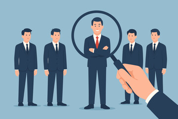 Human resources recruitment concept, headhunting, choosing best candidate for job vacancy, talent selection, employer searching, HR manager using magnifying glass