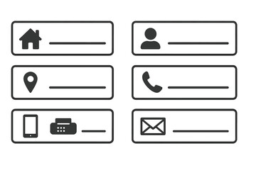 Contact us icon set for business card and website. Communication symbols for address, phone, email, location. Vector graphic element for user interface design contact form.