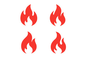 Fire flame icon symbol collection set. Simple red hot pictogram. Vector illustration of burn bonfire logo. Danger warning sign. Flat design element for web. Energy power concept.
