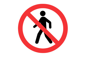 No Pedestrian Access Prohibition Sign, No Entry, Red Circle with Diagonal Line, Walking Person Symbol, Vector Illustration, Road Safety, Warning, Isolated Transparent Background