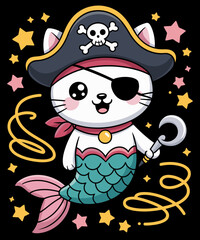 Pirate Cat With Mermaid Tail Cute Kitten Mermaid