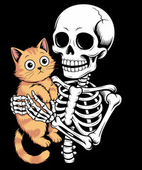 Funny Skeleton Cat Halloween