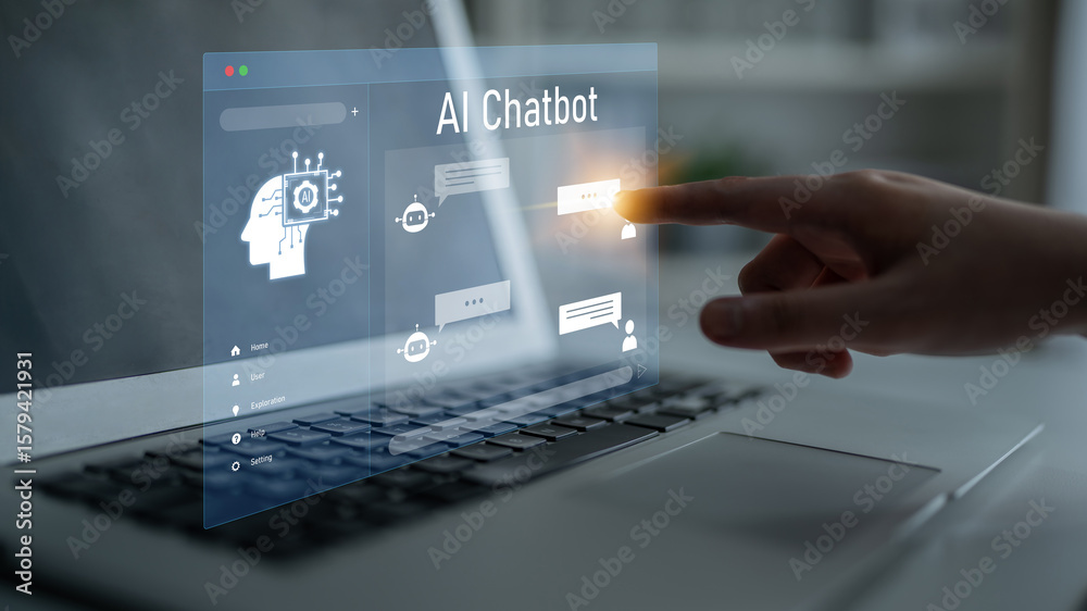 Poster ai chatbot interface facilitates communication, chatbot, and ai interaction for automated user suppo