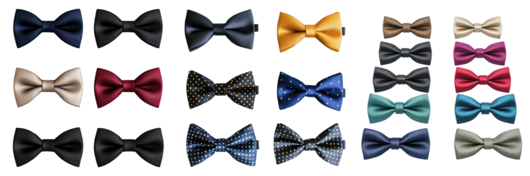 Set of bow ties isolated on transparent background