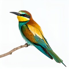 Obraz premium Vibrant bee-eater perched gracefully showcasing colorful plumage on white background