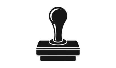 Simple black silhouette of a rubber stamp with a rounded handle on a white background