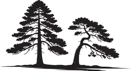 Vector art of two pine trees in silhouette isolated on white
