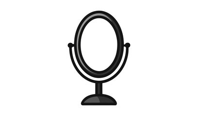 Simple oval vanity mirror on a stand with a white background