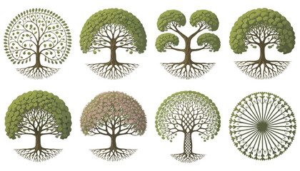 Seamless vintage floral pattern with ornate tree silhouettes and swirling leaf elements