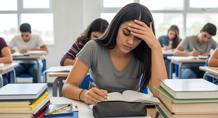 Anxious Young Woman Taking a Test