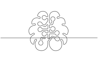 Brain continuous one line drawing, Continuous one line drawing of human brain, Human brain continuous one line art drawing of intelligence.