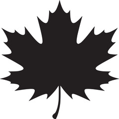 Isolated black silhouette of a maple leaf with pointed edges on a light gray background image art