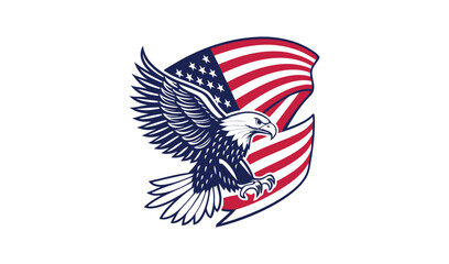 Majestic bald eagle soaring proudly with the american flag